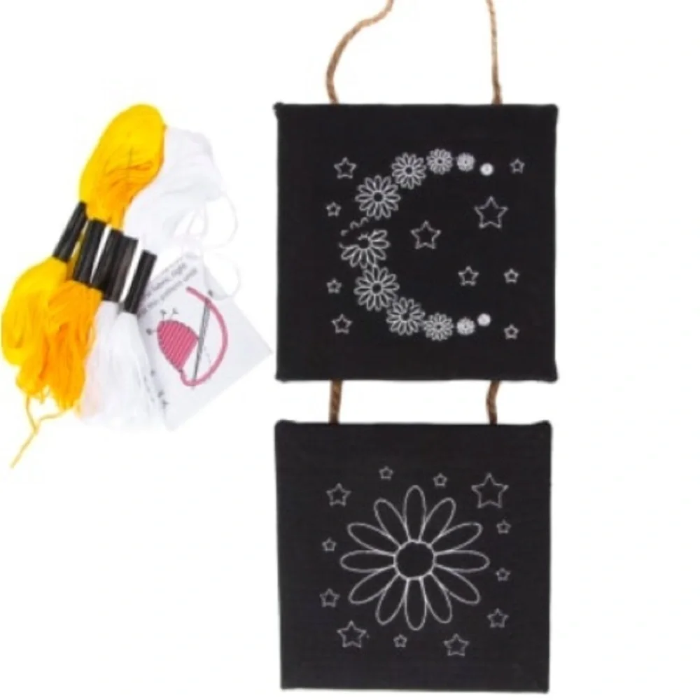 Embroidery Hanging Canvas Crafts, Two  5” X 5” canvases with needle & thread NWT
